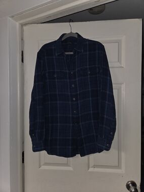 Polo Ralph Lauren Indigo Mens L Window Pane Double  Pocket Button Snap Shirt